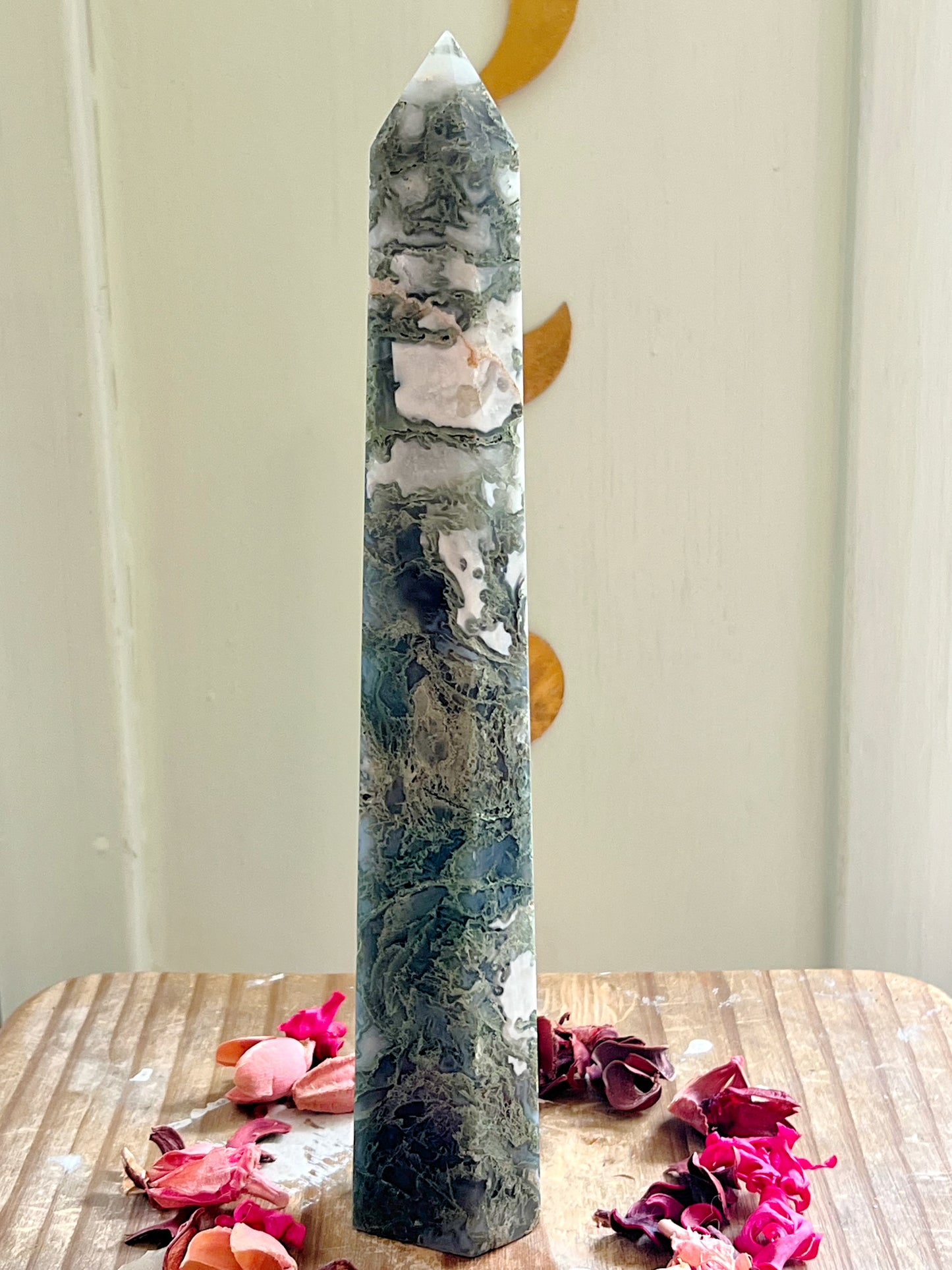 XL Druzy Moss Agate Tower