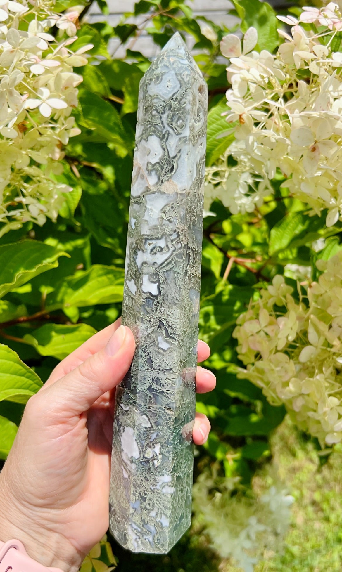 XL Druzy Moss Agate Tower