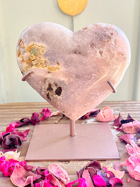 XL Pink Amethyst Heart on Stand