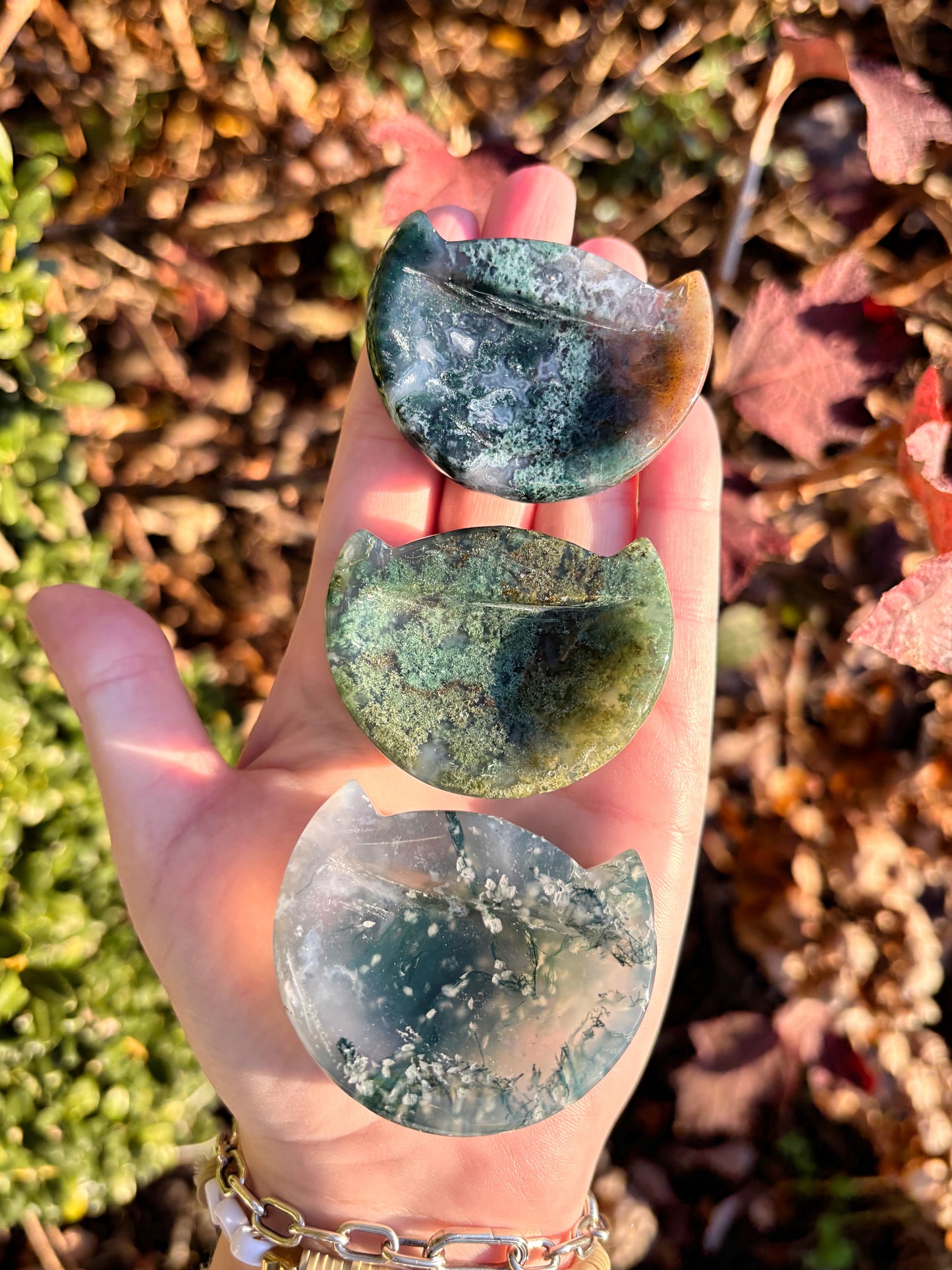 Small Moss Agate Cat Bowls