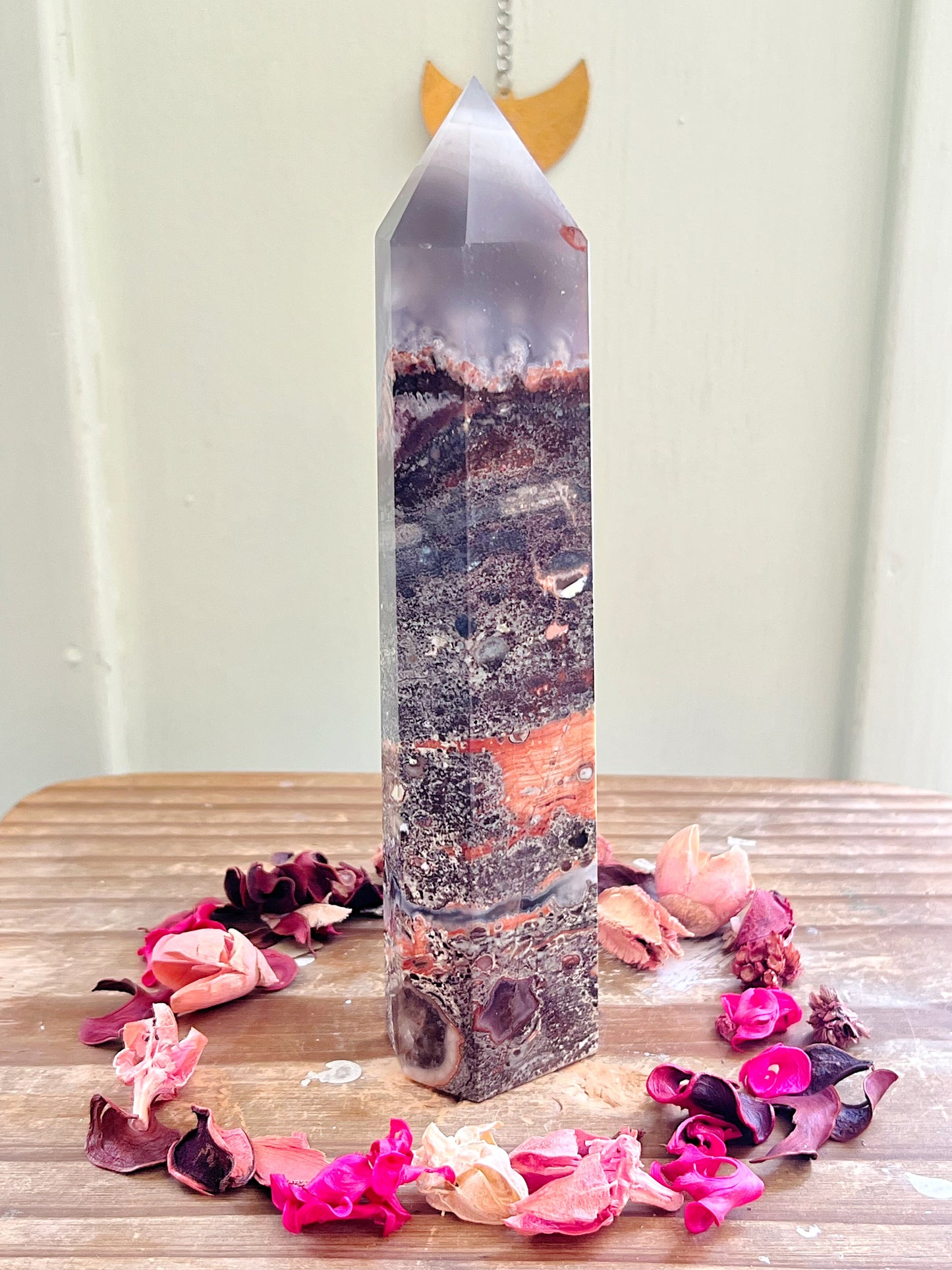 Mixed Mineral Agate Tower with Smoky Quartz UV REACTIVE