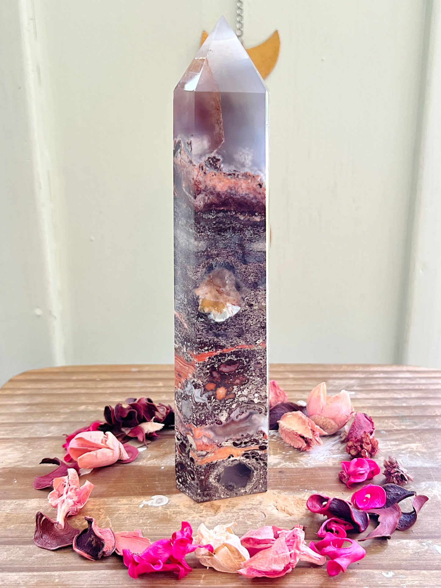 Mixed Mineral Agate Tower with Smoky Quartz UV REACTIVE