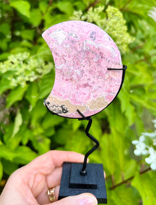Peruvian Rhodonite Moon on Stand