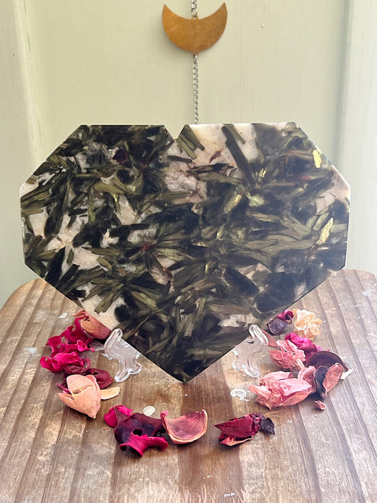 Large Green Tourmaline Heart Slab on Stand