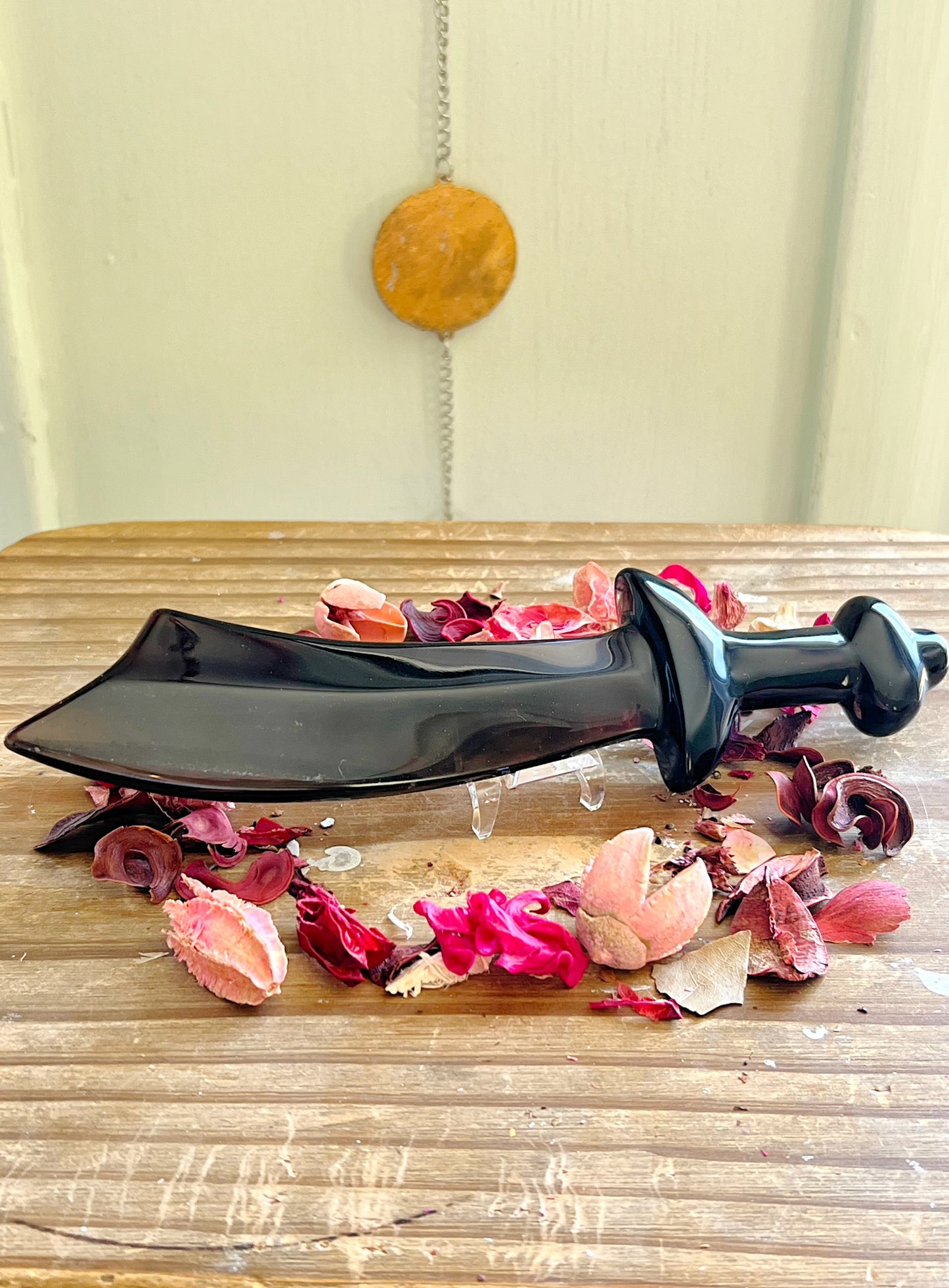 Ice Obsidian Scimitar Sword on Stand