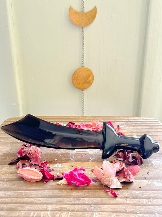 Ice Obsidian Scimitar Sword on Stand