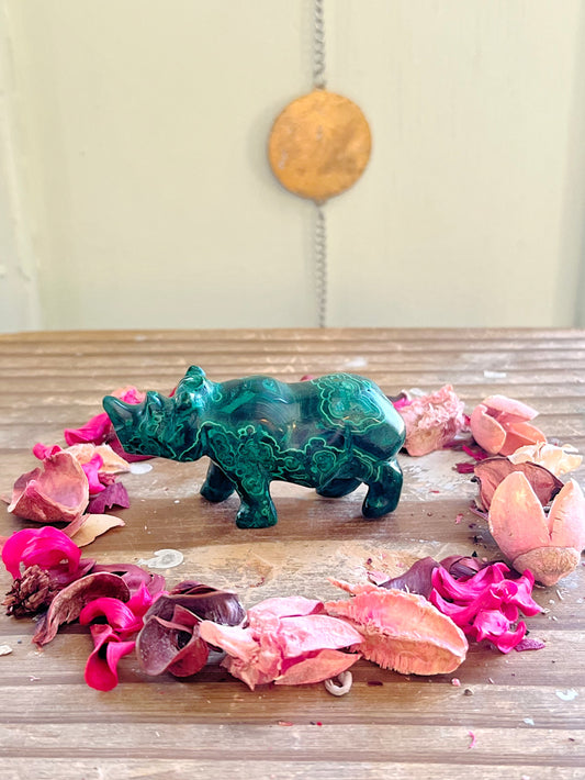Malachite Rhino Carving