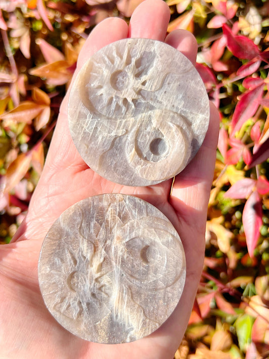 Moonstone Yin Yang Sun and Moon Carvings