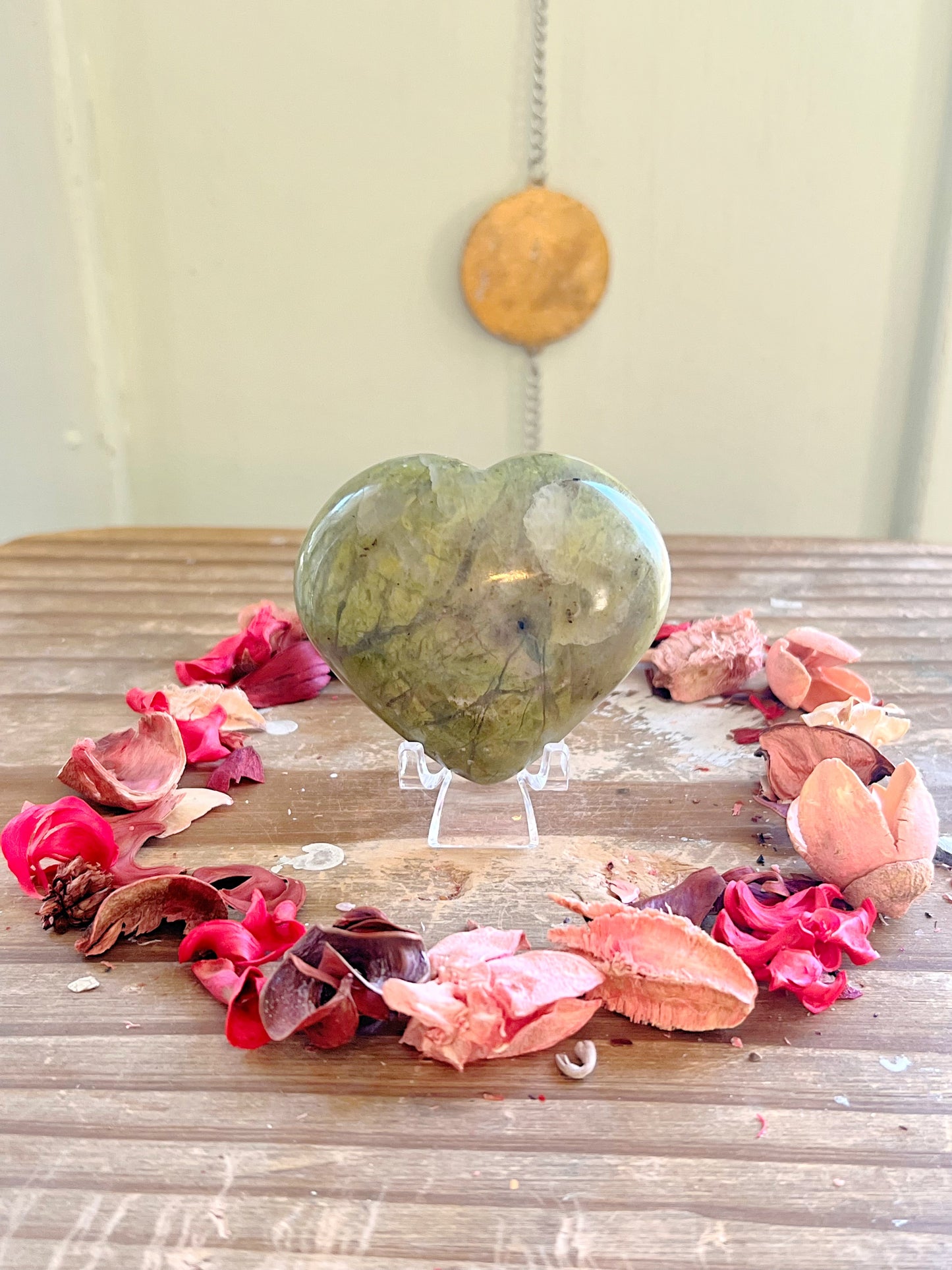 Green Opal Hearts on Stands