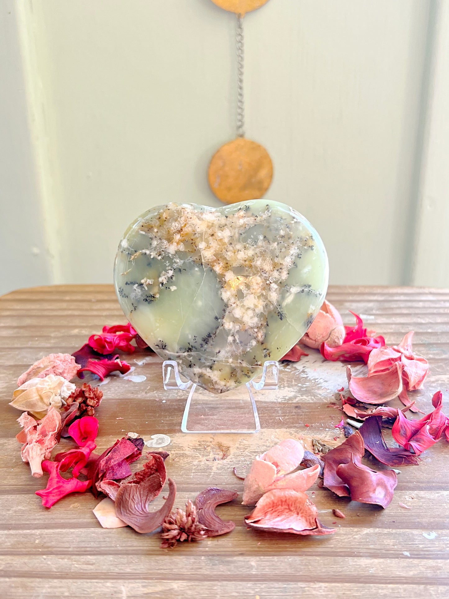 Green Opal Hearts on Stands