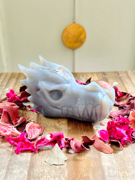 Druzy Agate Dragon Head Carving