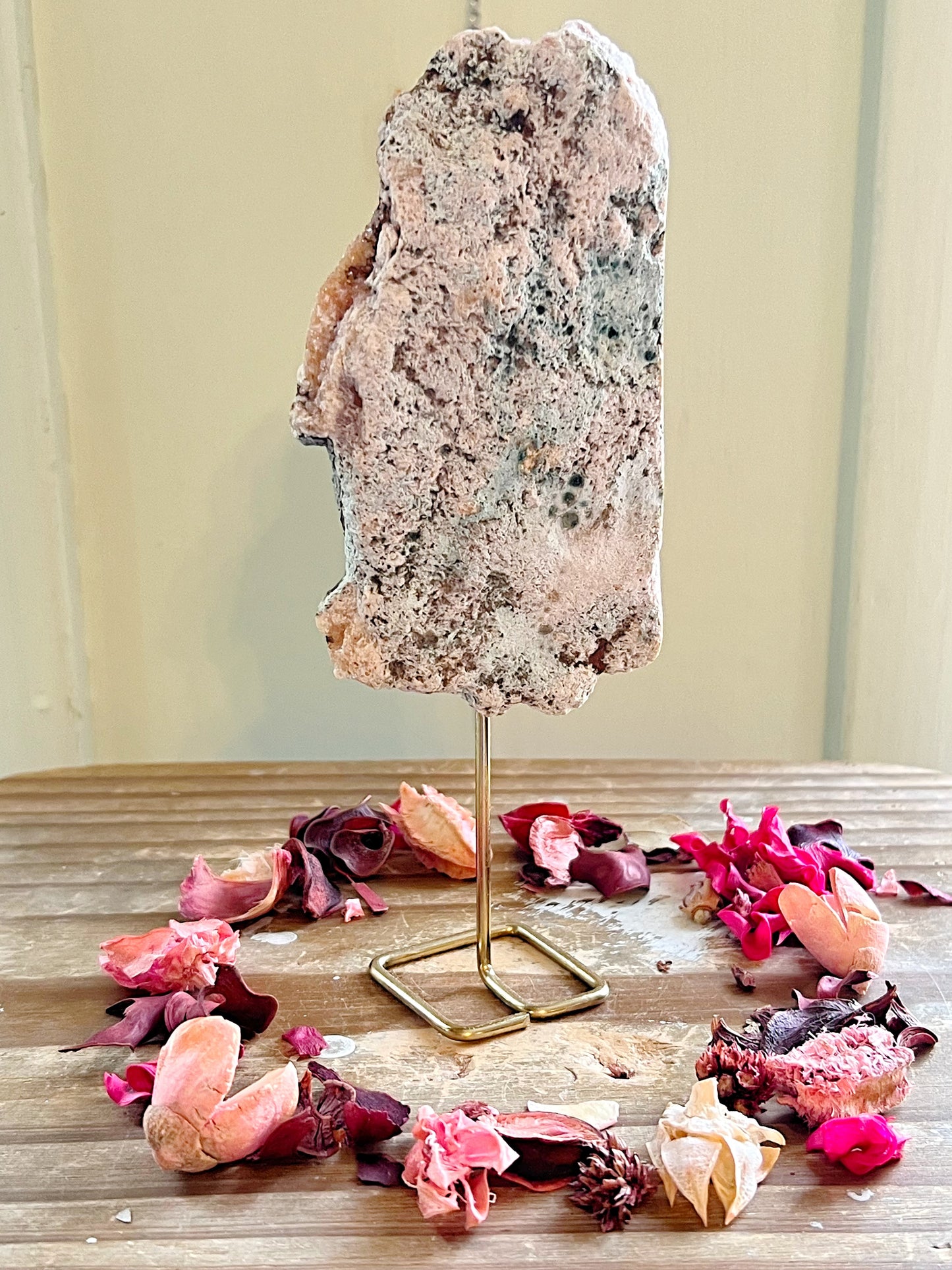 Druzy Pink Amethyst Slab on Stand