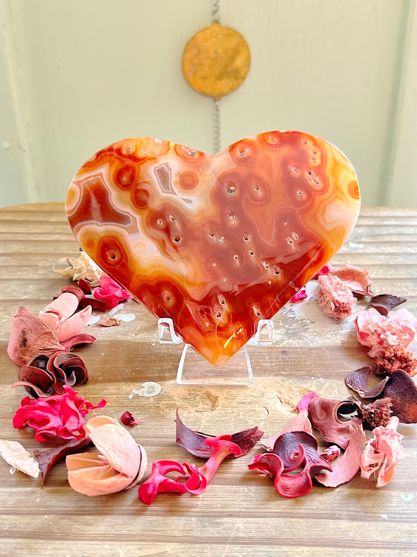 Red Banded Agate Hearts with Stands