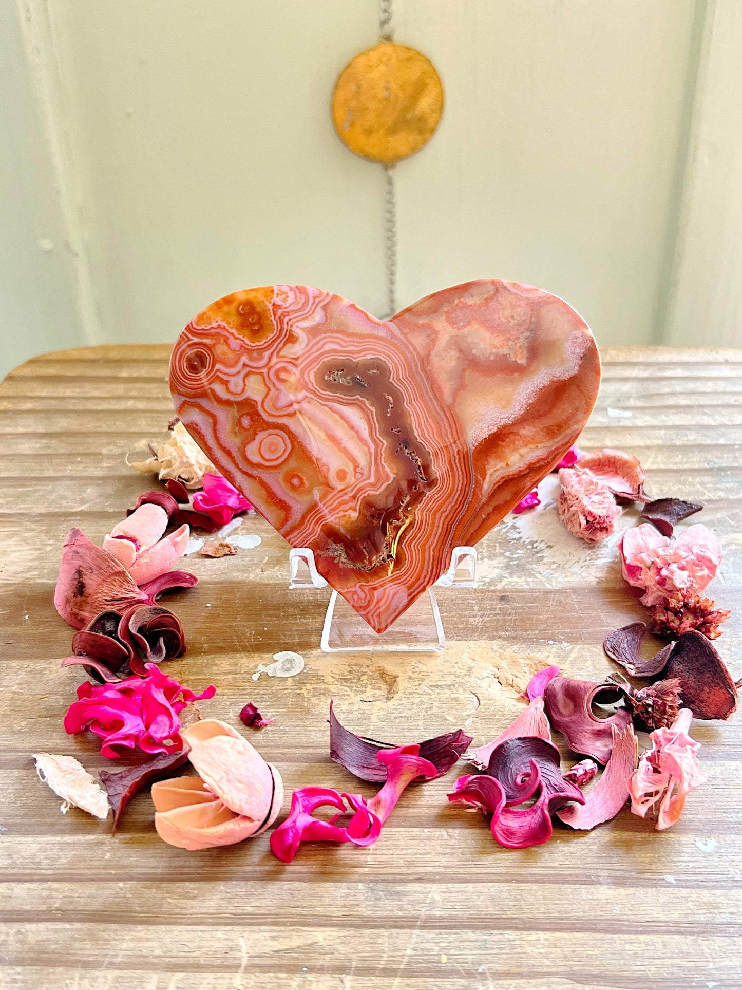 Red Banded Agate Hearts with Stands