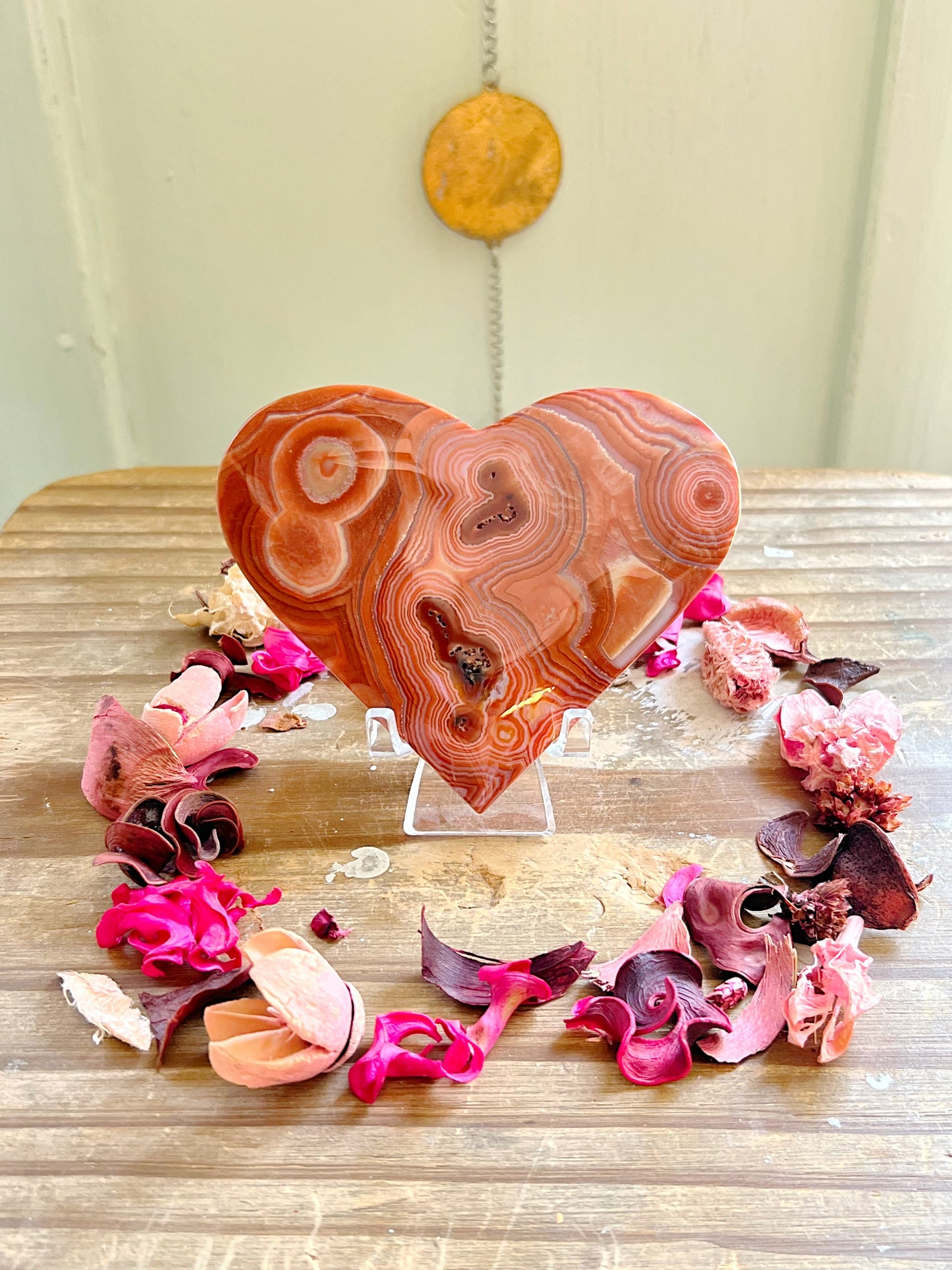 Red Banded Agate Hearts with Stands