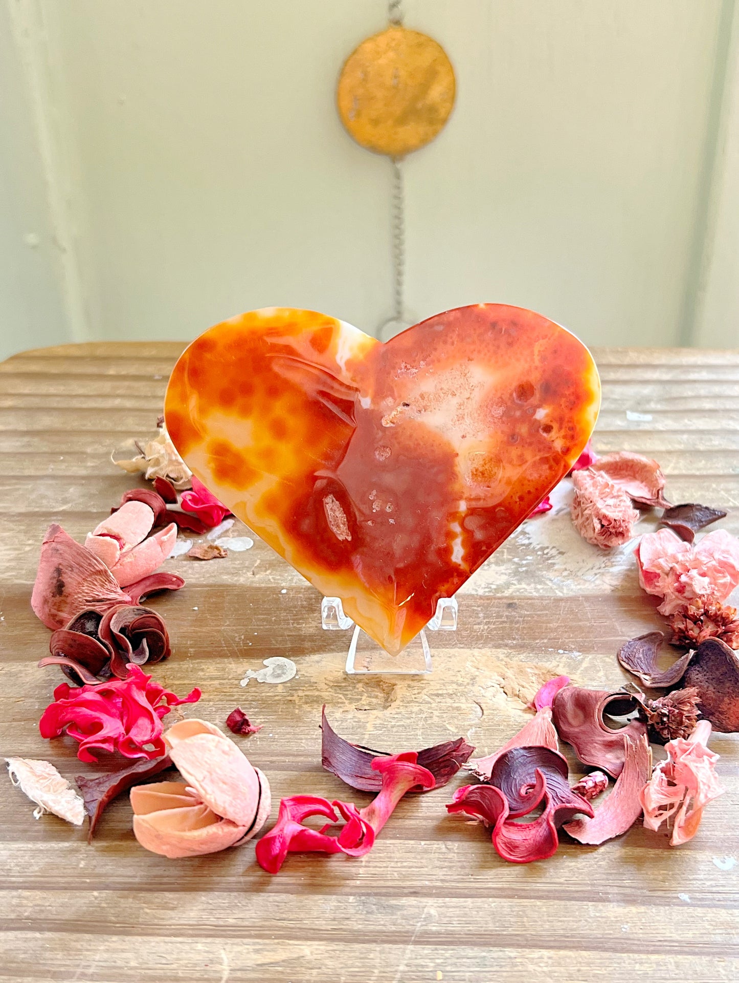 Red Banded Agate Hearts with Stands