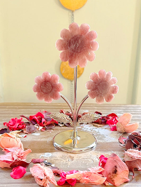 Strawberry Quartz Flowers on Stand