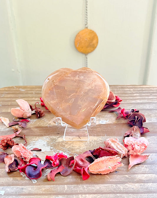 Peach Moonstone Heart with Stand