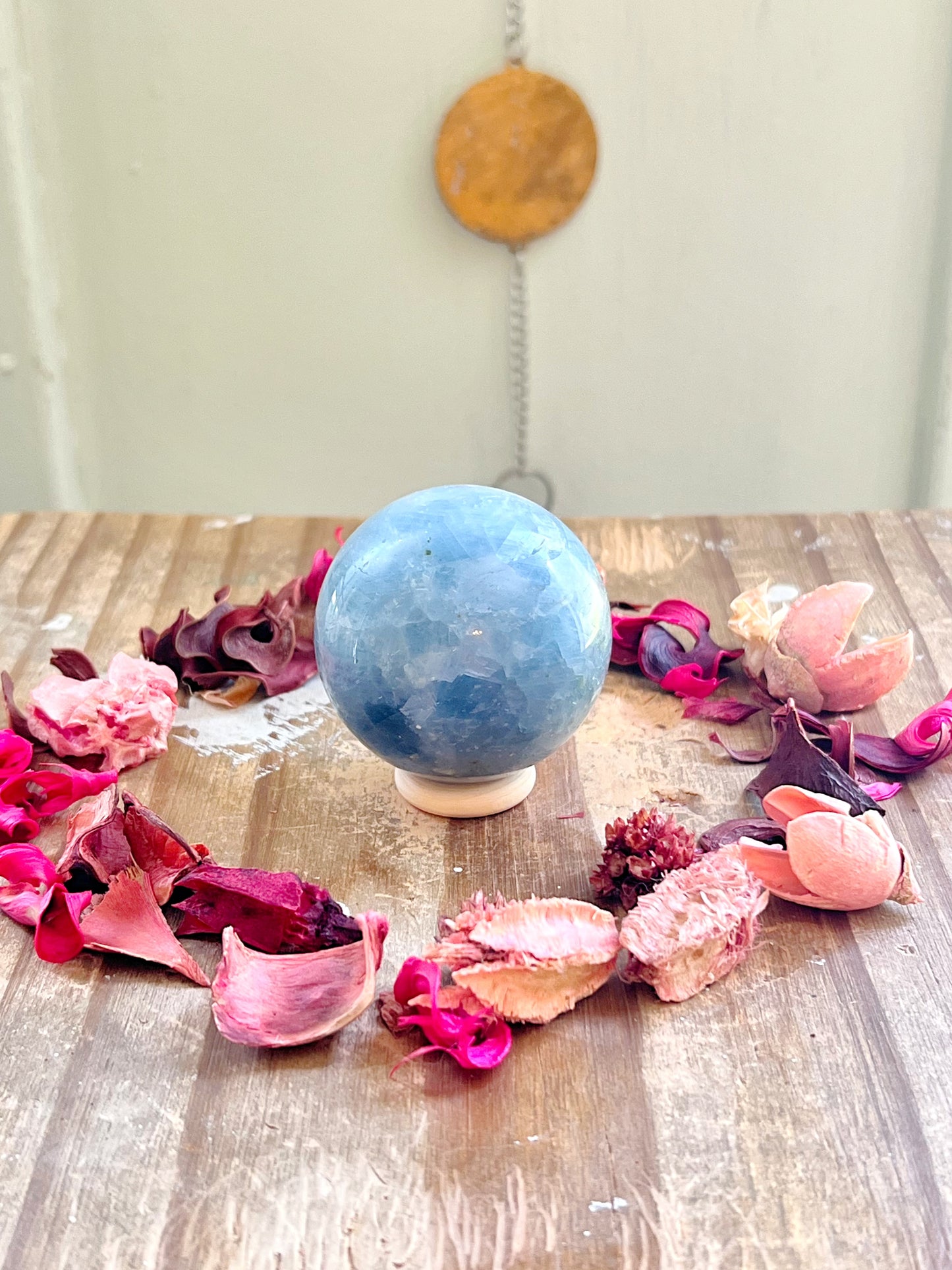 Celestite Spheres with Green Tourmaline