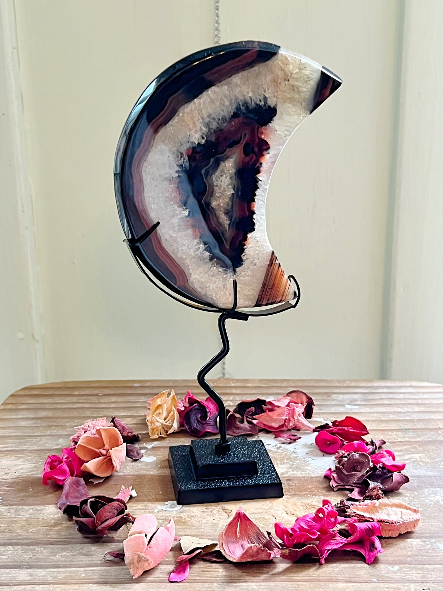 Druzy Sardonyx Moon on Stand
