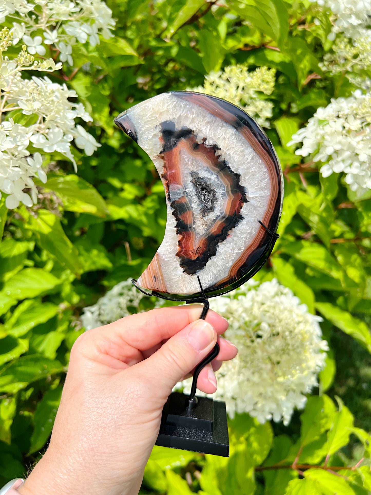 Druzy Sardonyx Moon on Stand
