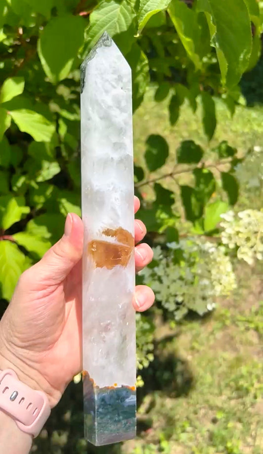 XXL Moss Agate x Yellow Calcite x Quartz Tower