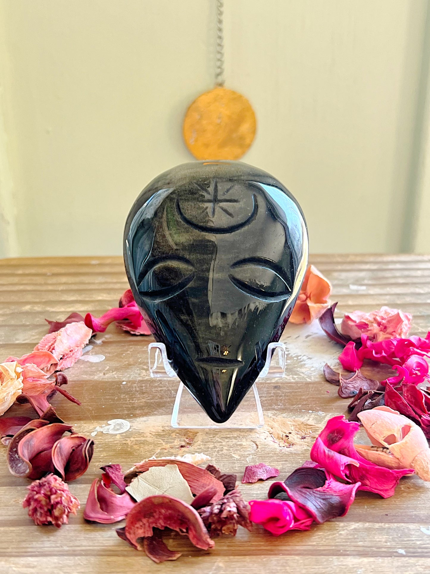 Gold Sheen Obsidian Alien Head with Stand