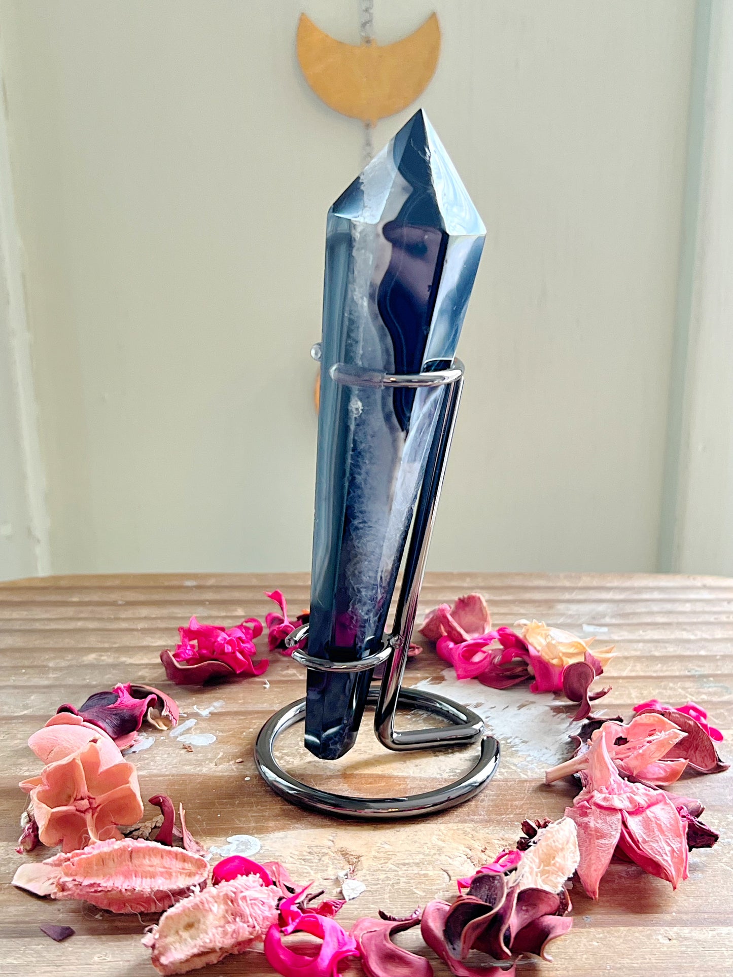 Black Agate Wands on Stands