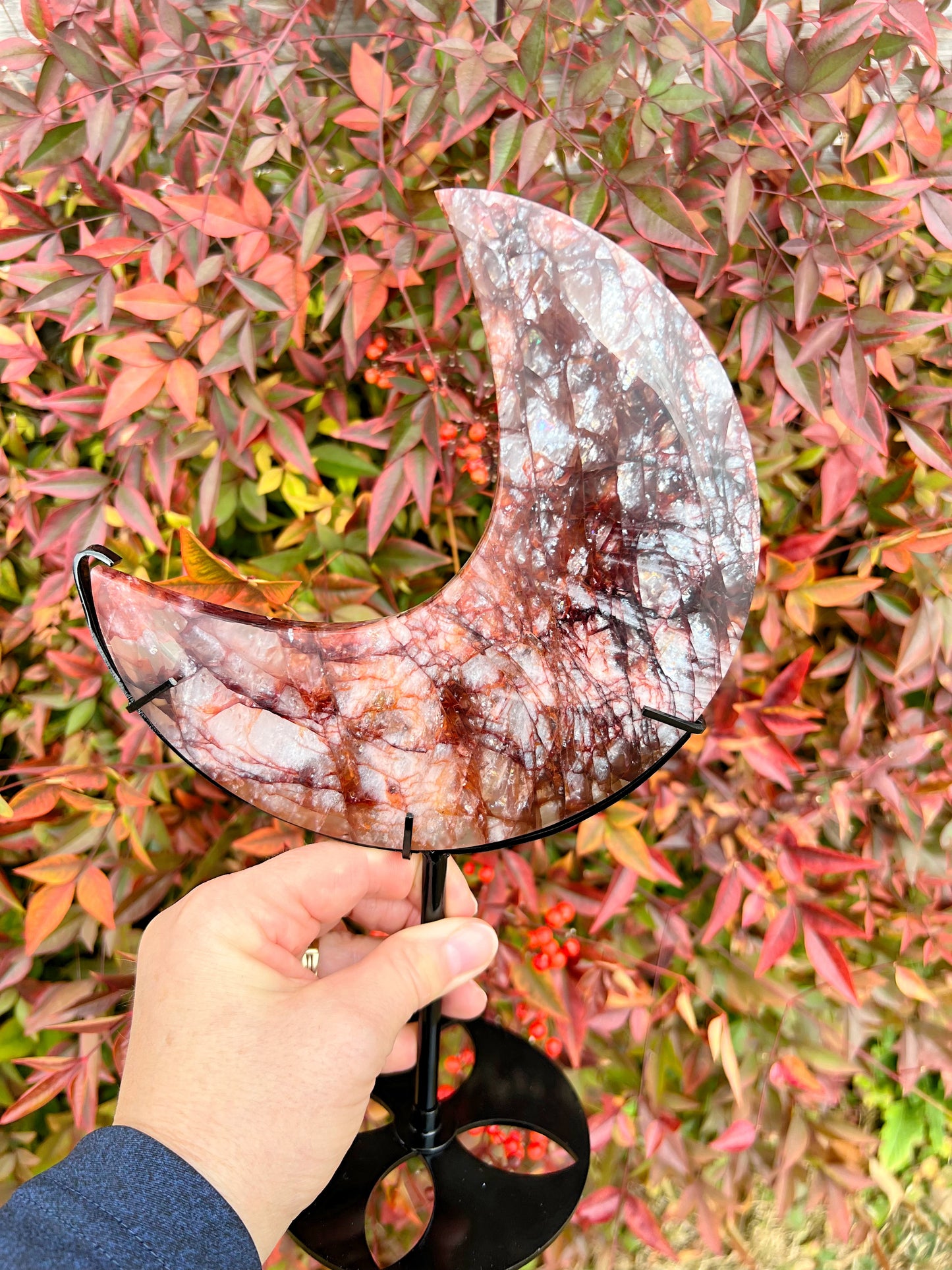 XXL Fire Quartz Moon on Stand