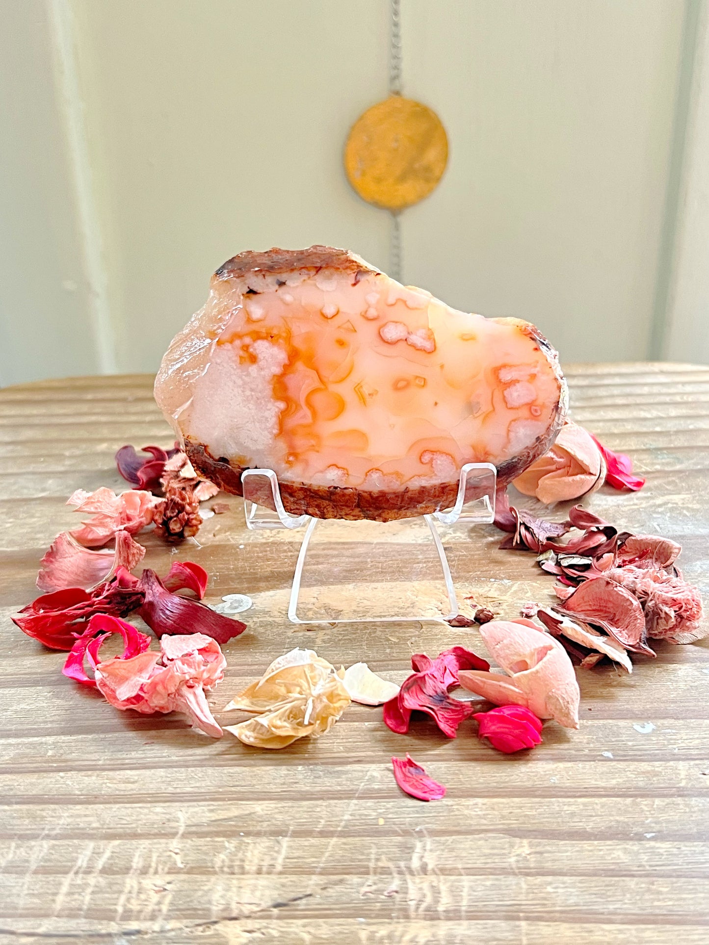 Carnelian x Flower Agate Slab with Stand