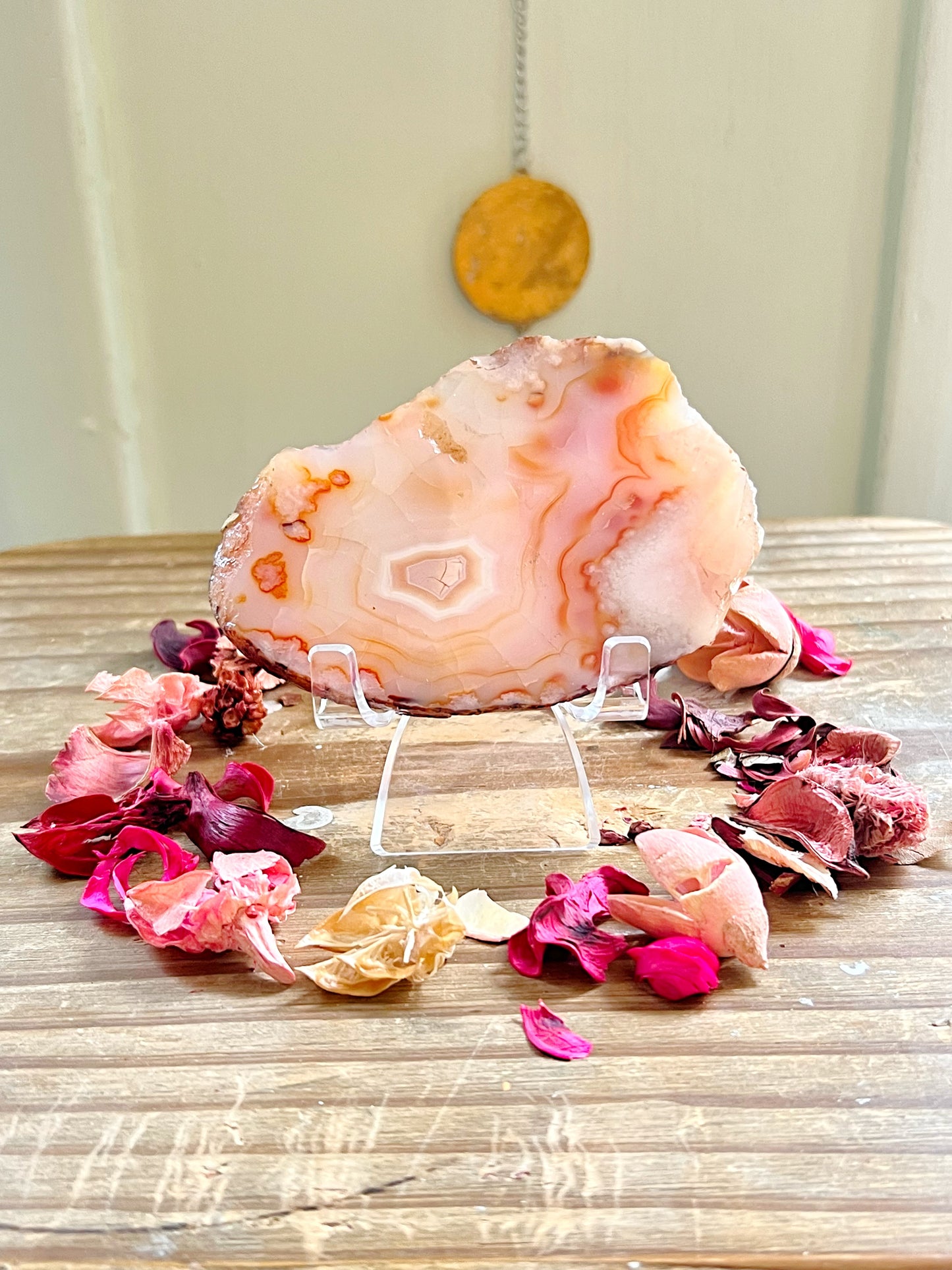 Carnelian x Flower Agate Slab with Stand