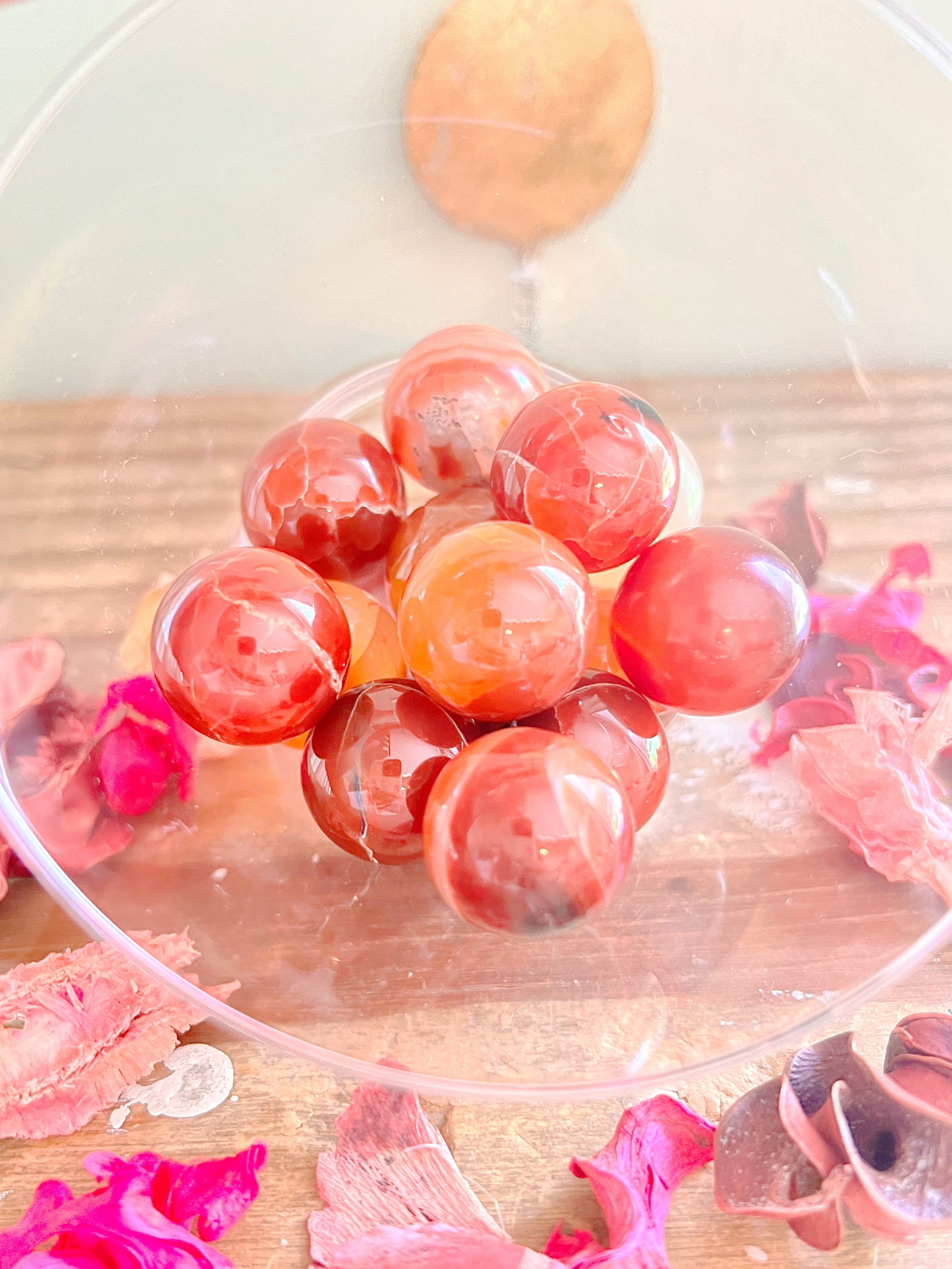 Carnelian Mini Spheres - Rose and Quartz