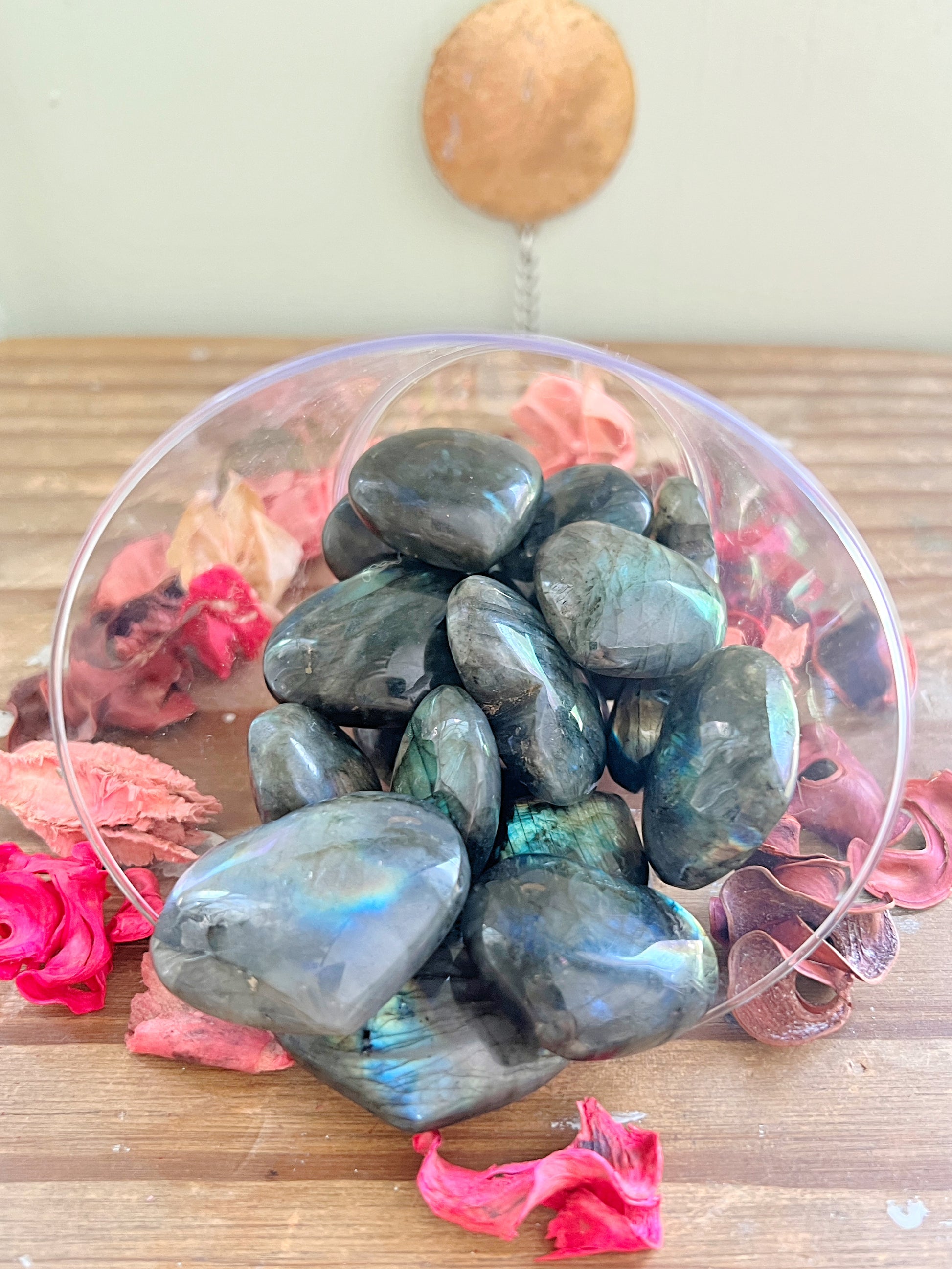 Flashy Labradorite Hearts - Rose and Quartz