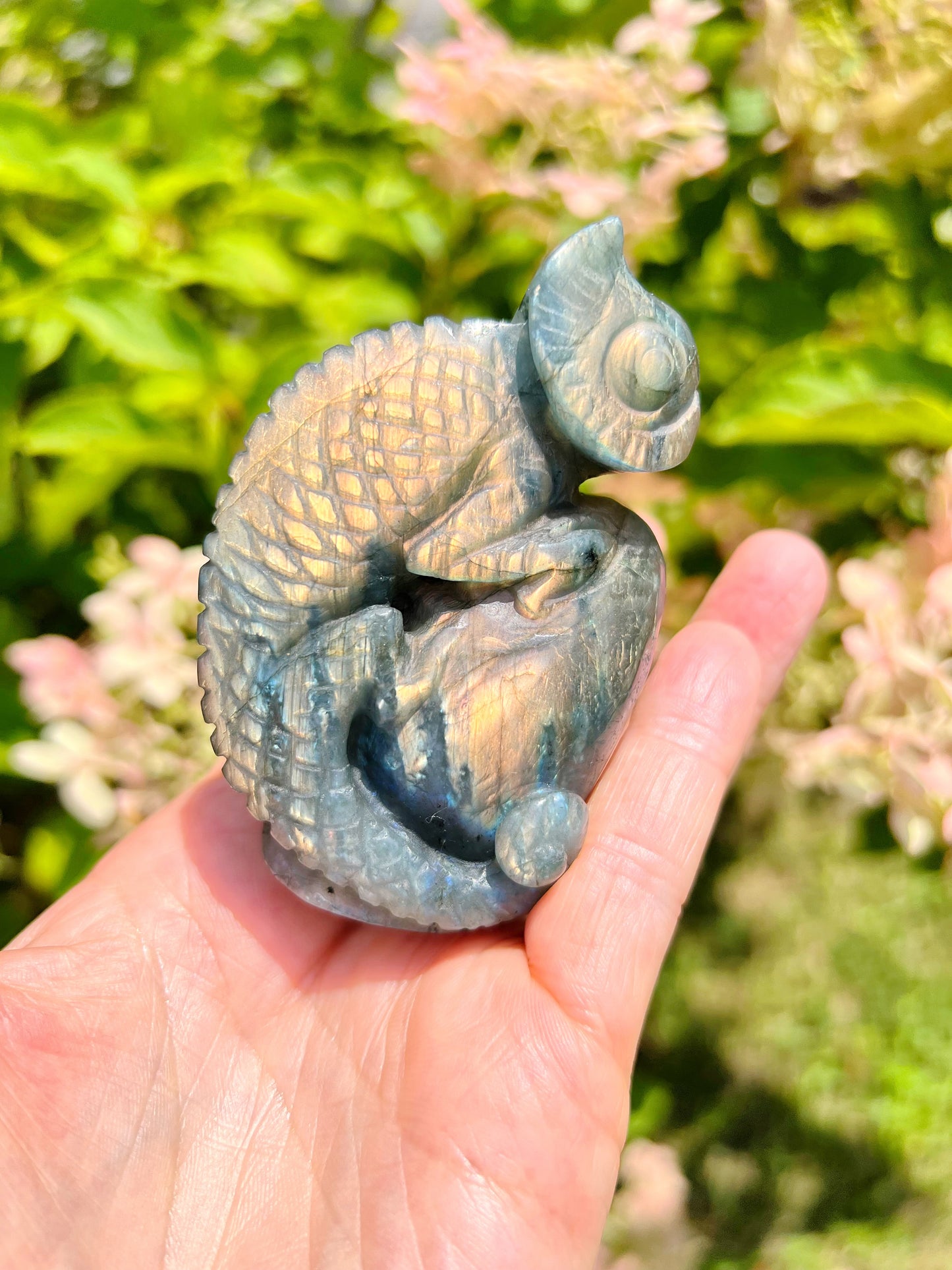 Sunset Labradorite Chameleon Carving