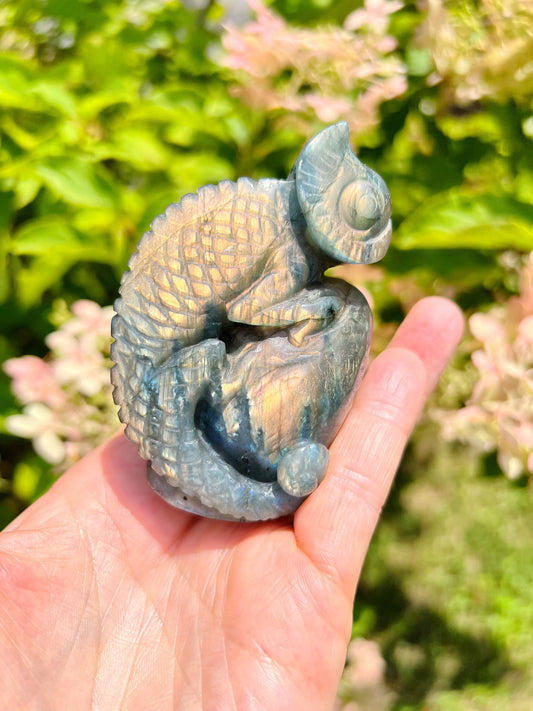 Sunset Labradorite Chameleon Carving