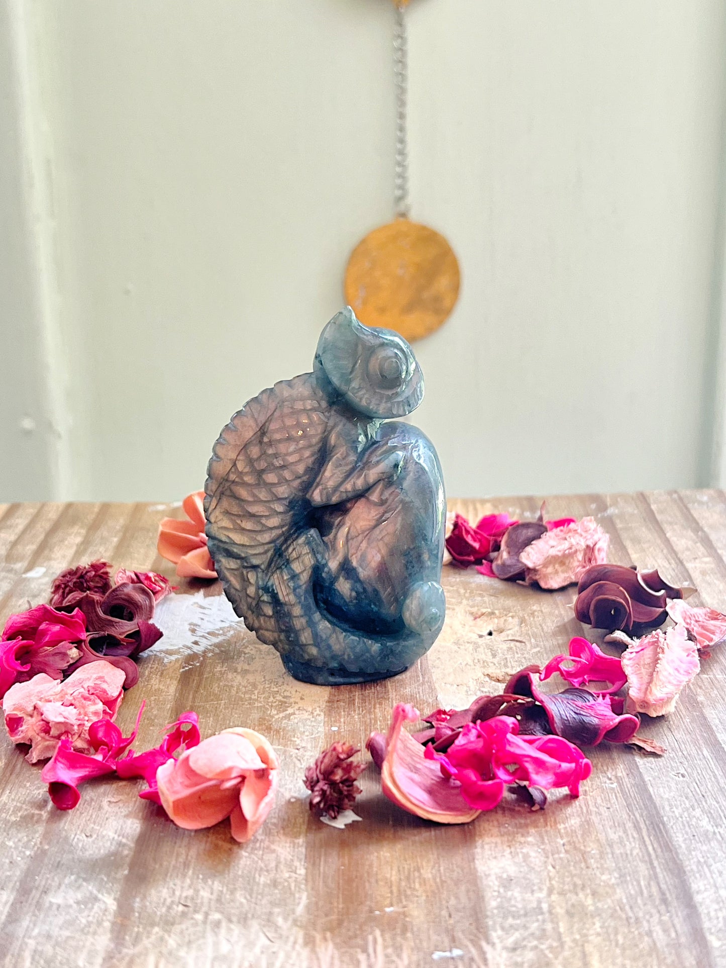 Sunset Labradorite Chameleon Carving