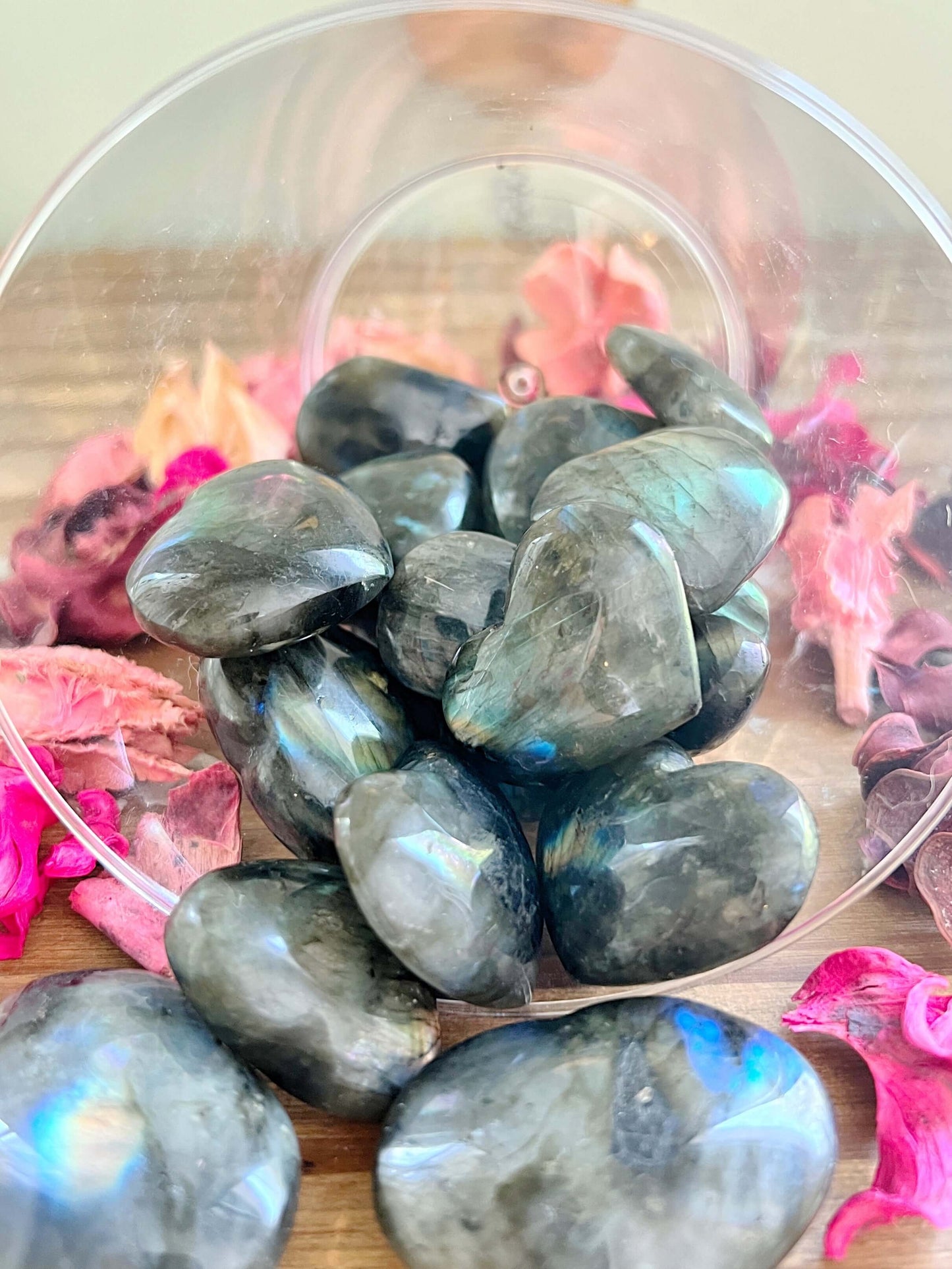 Rose and Quartz - Minis - Flashy Labradorite Hearts