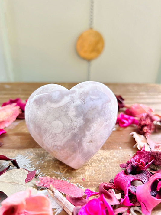 Rose and Quartz- Palms- Flower Agate Heart Palm