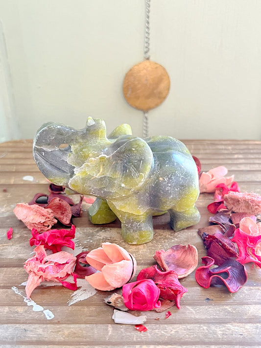 Rose and Quartz - Carvings - Large Green and Grey Jade Elephant