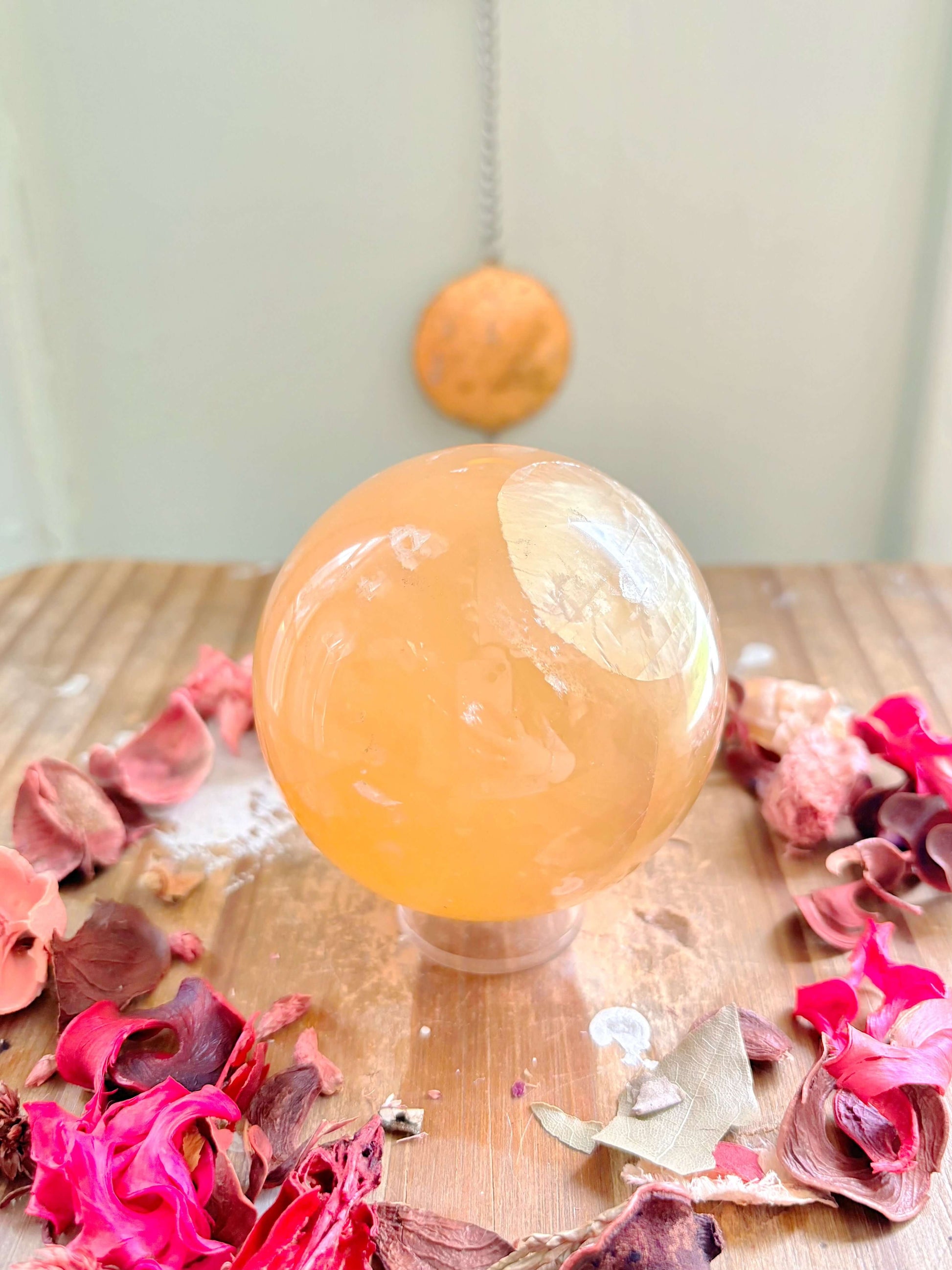 Rose and Quartz - Spheres - Large Honey Calcite Sphere