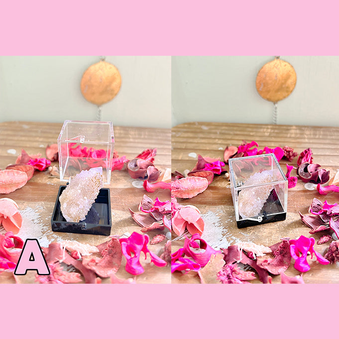 Rose and Quartz - Raw Crystals - Spirit Quartz Specimen With Display Box A