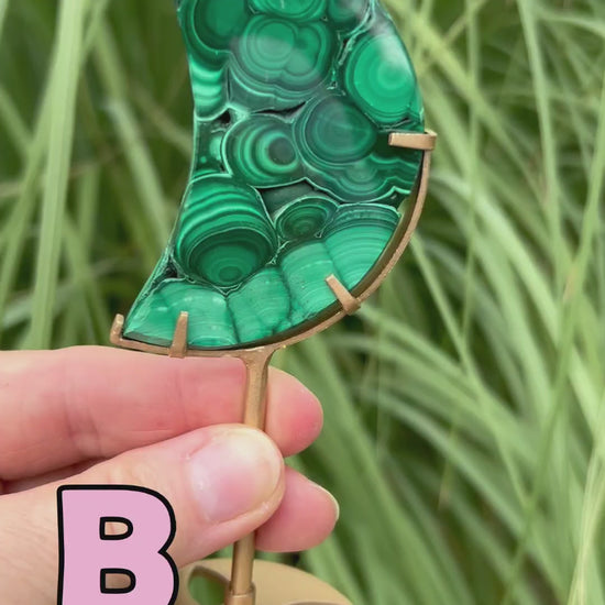 Rose and Quartz - Carvings - Malachite Moon on Stand B