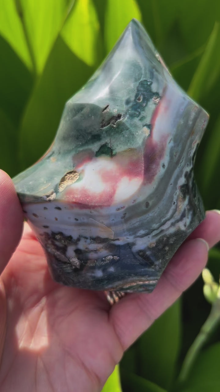 Rose and Quartz - Flames - Large Ocean Jasper Flame