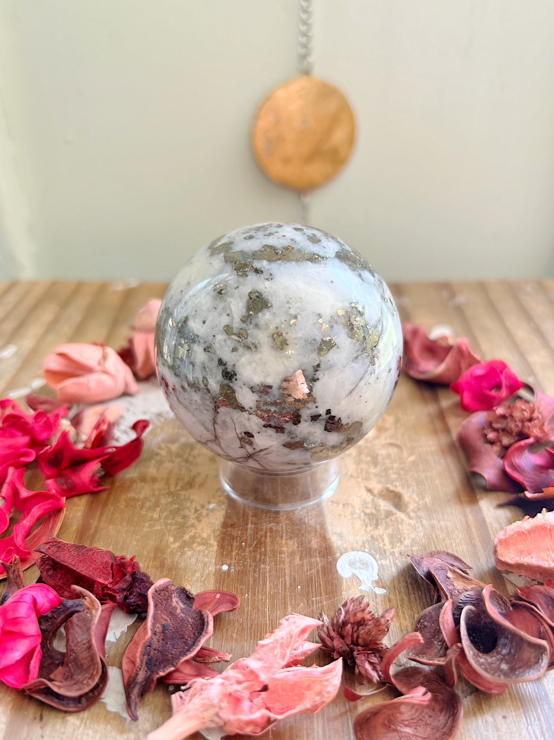 Rose and Quartz - Spheres - Pyrite X Quartz Sphere