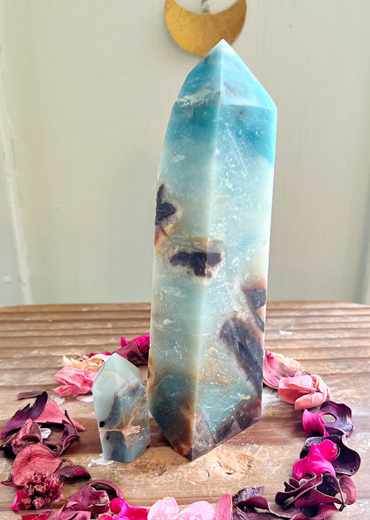 Rose and Quartz - Towers - Large Caribbean Calcite Tower with BONUS MINI TOWER